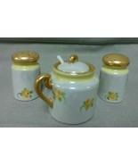 Vintage Japan Salt Pepper Shakers Mustard Pot Porcelain Yellow Flowers G... - £19.74 GBP