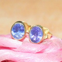 Solid Gold Jewelry Natural Tanzanite Gemstone Stud Earrings 9k 14k 18k 22k Gold  - £176.99 GBP+