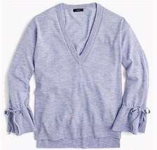 J. Crew 100% Merino Wool V-neck Sweater MEDIUM Drawstring Sleeves Lilac ... - $24.99