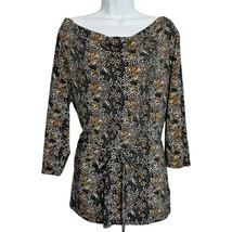 East 5th Cowl Neck Belted 3/4 Sleeve Top Brown Orange Gray size L Busine... - $15.20