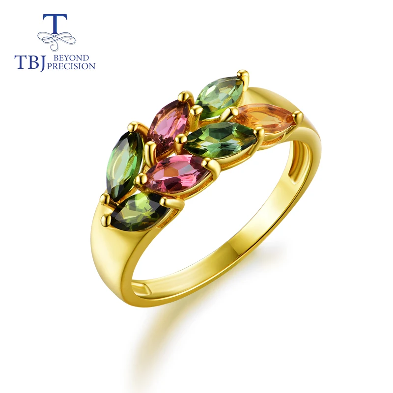 tourmaline rings good multi color natural gemstone Simple luxury design 925 ster - £60.23 GBP