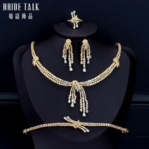 Bride Talk Luxury Noble Zircon CZ Necklace Bangle Earrings Ring 4 PCS Jewelry Se - £143.53 GBP