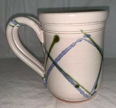 Handmade Pottery Art Coffee Cup/Mug Blue Green Design Glazed Stone Finish 4.25” - £9.42 GBP