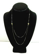 Two Bead SLIDER NECKLACE Vintage Goldtone Thin Flat Chain Adj Strands 20&quot; to 28&quot; - £10.38 GBP