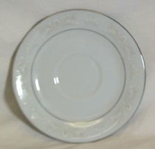Royal Palm Crown Ming Saucer White Gray Leaves on Rim Platinum - $12.86