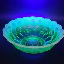 Vintage Fenton Honeycomb &amp; Clover Green Opalescent Uranium Glass Console... - £58.14 GBP