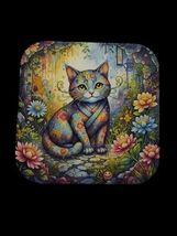 Handmade Glossy Refrigerator Magnet – Tranquil Garden Cat – Floral Rainb... - $6.62 CAD