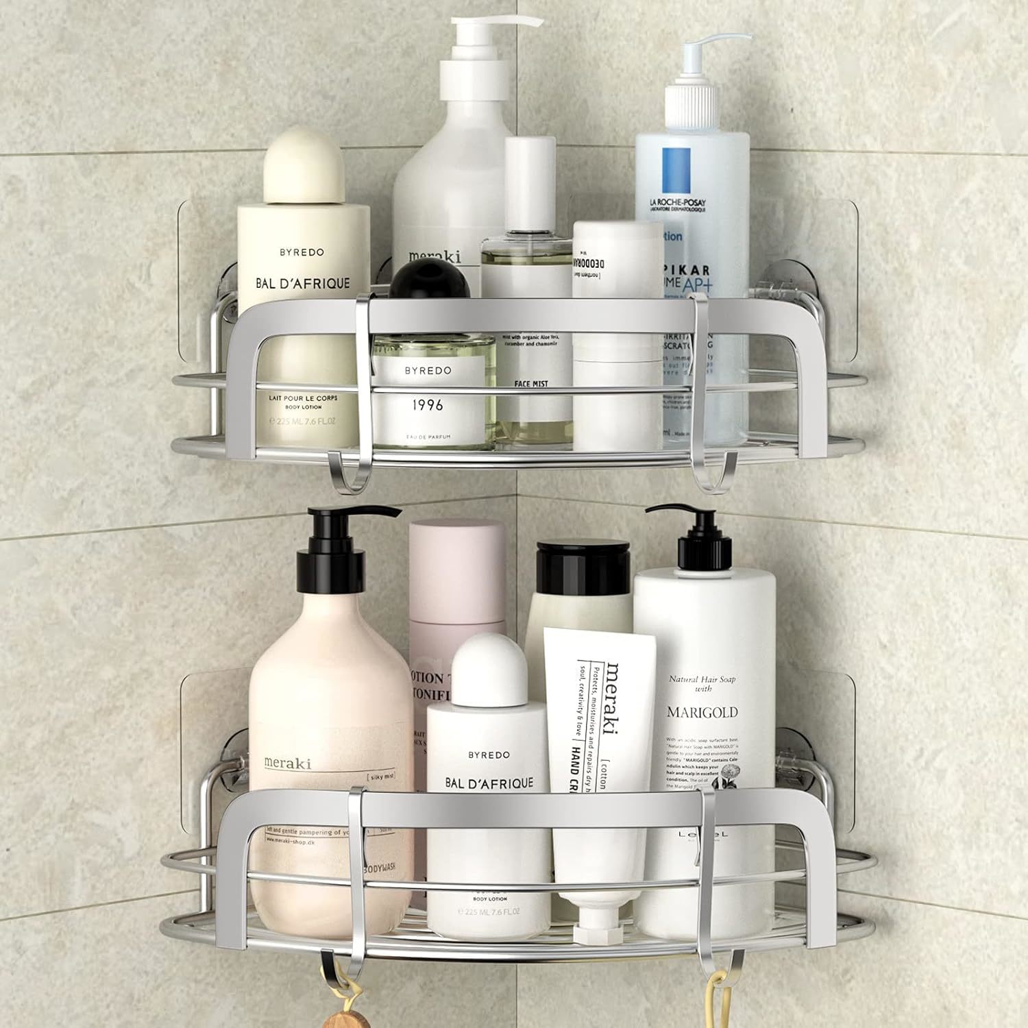 Primary image for Corner Shower Caddy, Adhesive Wall Mounted Bathroom Corner Shower Shelf With 4 M
