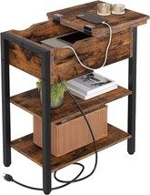 Hoobro End Table With Charging Station, Narrow Side Table, Flip Top Nightstand - $90.92