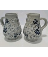 WICK WERKE Salt Glaze Wein Wine Pitcher GERMAN 4.75&quot; Gray Cobalt Blue (2) - $47.35 CAD