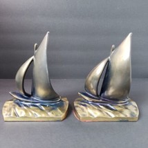 Vintage Heavy Metal 3D Antique Gold Sailing Boat Bookends - £23.02 GBP