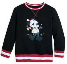 NWT Disney Store Mickey Mouse Holiday Christmas Black Sweatshirt Appliqué Sz 7/8 - £22.84 GBP