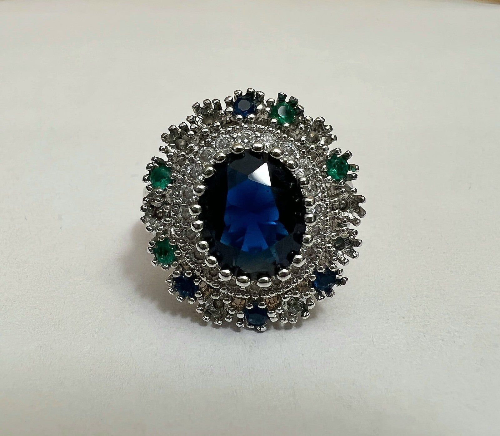 Blue Flower Type Ring Silver Colored Band Size 8-10 Approx Item image 3