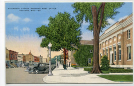 Walworth Avenue Post Office Cars Delavan Wisconsin linen postcard - £5.14 GBP