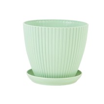 4pcs Flower Planting Pot With Tray Resin Plastic Planter Drain Hole Stripe - £27.93 GBP