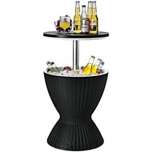 3 in 1 8 Gallon Patio Rattan Cooler Bar Table with Adjust Ice Bucket-Black - £121.61 GBP