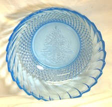 Blue Glass Swirl Salad Fruit Bowl Christmas Tree Design - $24.74