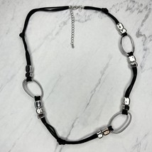 Chico&#39;s Black Cord and Silver Tone Necklace - £13.13 GBP