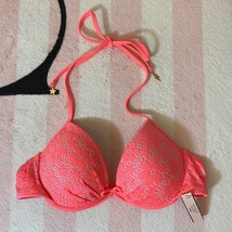 Victoria&#39;s Secret Forever Young Coral Daisy Lace Fabulous Bikini Top - 34A *NWT - £35.38 GBP