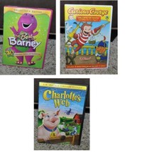Lot of 3 DVD Video Movies Barney, Charlottes Web &amp; Curious George - £9.34 GBP