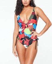 Bar III Side-Tie Ruched Monokini One-Piece Swimsuit Size L Multicolor Floral NEW - £32.40 GBP