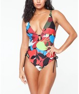 Bar III Side-Tie Ruched Monokini One-Piece Swimsuit Size L Multicolor Fl... - £32.48 GBP