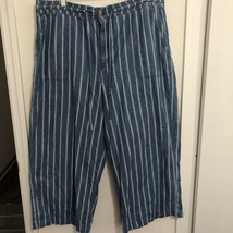 American Eagle High Rise Wide Leg Cropped Pants Sz 18 Blue Denim Striped... - $23.40