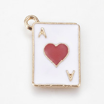 4 Ace of Heart Charms Gold Enamel Playing Card Pendants Poker Jewelry Supplies - £2.54 GBP