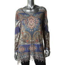 NWOT SHILOH 770 PRINTED CROCHET TRIM PULLOVER TUNIC TOP S - £23.50 GBP