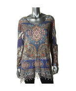 NWOT SHILOH 770 PRINTED CROCHET TRIM PULLOVER TUNIC TOP S - £23.59 GBP