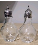 Sterling Salt &amp; Pepper Shakers, Floral Leaf Etched Glass &amp; Sterling Silv... - $52.11 CAD