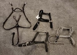 Horse Tack Lot - 3 Nylon Halters &amp; 1 Leather Breast Collar w/ Martingale - £30.64 GBP