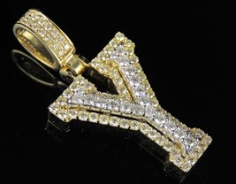 2.10CT Redondo Imitación Diamante Carta Y Colgante Charm 14k Oro Amarillo Baño - £193.49 GBP