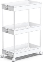 White Spacekeeper Storage Rolling Cart, 3 Tier Utility Cart, Bathroom Cart - £29.87 GBP