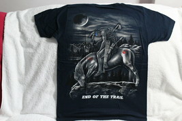 Indian Brave On Horse Moon End Of The Trail Native American Dark Blue T-SHIRT - £9.05 GBP