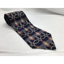 Zylos George Machado 100% Silk Necktie Blue Geometric 4 inch Wide Formal - £14.76 GBP