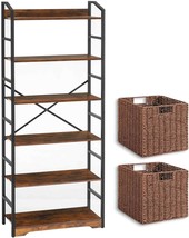 Vagusicc 6-Tier Bookcase With Two Storage Baskets, Tall Bookcase Shelf S... - £101.90 GBP