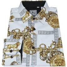 Men Sports Shirt by DE-NIKO Long Sleeves Fashion Print Soft Modal DSA125 White image 2