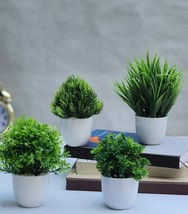 Set of 4 Mini Decorative, Home Office or Gift Wild Artificial Plant with Pot Gre - £31.59 GBP