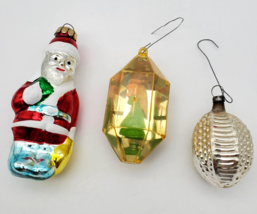 Vintage Christmas Ornaments Lot 3 Glass Santa Mercury Jewel Brite Diorama VG - £15.98 GBP