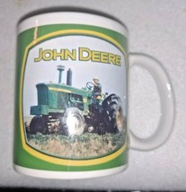 Vintage John Deere White Green Yellow Coffee Mug Cup Tractor Pictures - $23.36