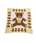 Vtg 90s Hand Knit Teddy Bear All Over Print Baby Blanket Afghan Crib Thr... - $94.00