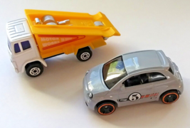 Maisto Flatbed Wrecker Tow Truck Plus a Hot Wheels Fiat 500 Mint Loose Condition - $11.87