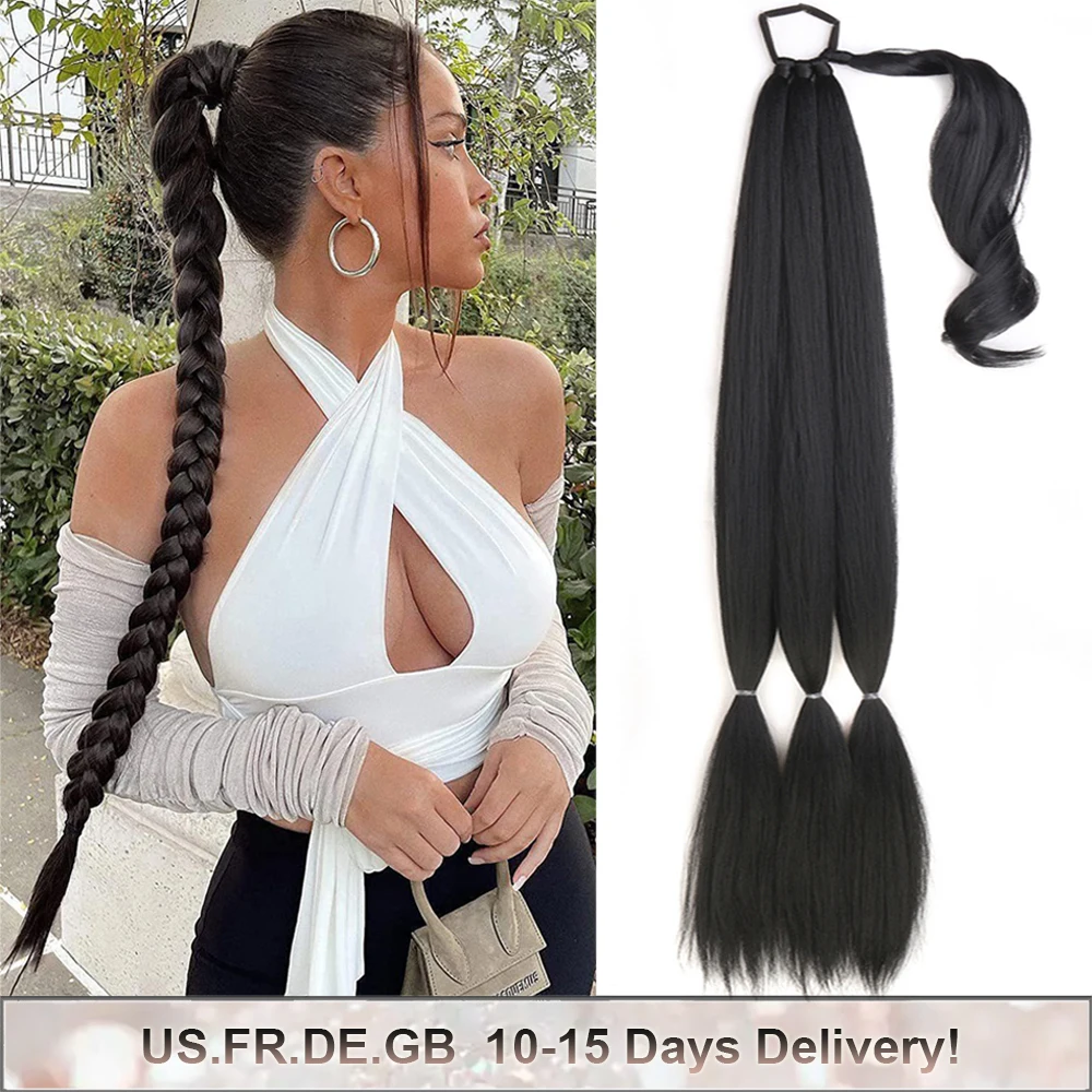 34Inch Synthetic Braided Ponytail Extensions Black Brown Blonde Hairpiece Pony - £17.26 GBP