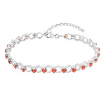 Gleaming Beauty Red Cubic Zirconia Round Cable Link Sterling Silver Bracelet - £26.27 GBP