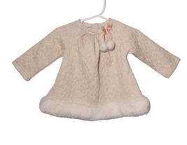 Max Studio Baby Quilted Faux Fur Lined Dress Size 3-6 mo Beige Pom Pom Bow  - £7.41 GBP