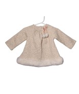 Max Studio Baby Quilted Faux Fur Lined Dress Size 3-6 mo Beige Pom Pom Bow  - £7.46 GBP