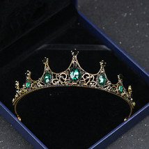 New Fashion Elegant Vintage Small Baroque Green Crystal Tiaras Crowns for Women  - £8.77 GBP