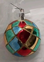 Glass Ornament Hand Decorative Poland Multicolor Geometric 3.25&quot; Wide - $10.08