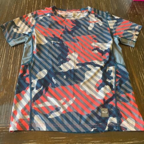 Primary image for Youth Boy's Size Medium Nike Pro Combat Dri Fit Shirt Top Blue Red Camouflage